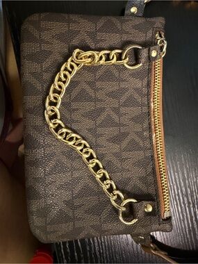 Michael Kors Brown Logo Mini Crossbody with Gold Chain